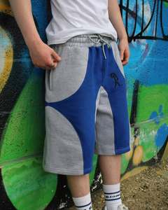 Shorts Bermuda pour Homme Gris Bleu à Blocs de Couleurs, Taille Cordon, Décontracté, en Maille, avec Panneaux Géométriques - Product Image 4