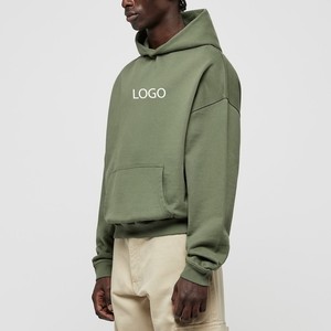 Sudadera con capucha y cremallera de felpa 100% algodón verde ahumado para hombre, oversize, corte holgado, hombros caídos, logotipo personalizado, ropa urbana, suministro al por mayor - Product Image 3