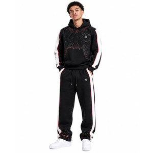 Ensembles de sweats à capuche surdimensionnés personnalisés avec strass 450 GSM, détails de rayures latérales, coupe ample, faible MOQ, fournisseur de survêtements streetwear - Product Image 1