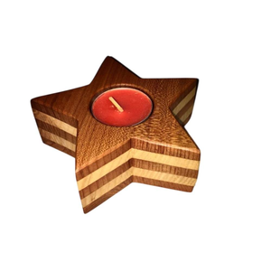 Porte-bougie en bois artisanal en forme d'étoile pour décoration de Noël, bougeoir en bois naturel écologique pour mariage - Product Image 2