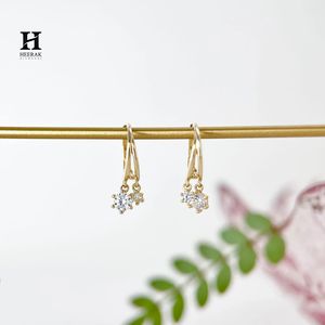 Pendientes Minimalistas de Aro Doble Colgante de Oro de 14K con Diamantes Redondos y Múltiples Dijes para Mujer - Product Image 4