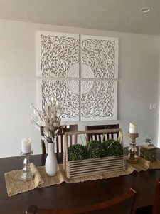 Ensemble de 4 plaques ou panneaux muraux décoratifs et artisanaux en bois, finition blanche vieillie, pour salon, chambre, couloir - Product Image 2