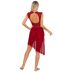 Womens Rhinestone Sheer Mesh Open Back Sleeveless Dance Dress for Figure Skating Dance <b>Performance</b> <b>Wear</b> - Product Image 3