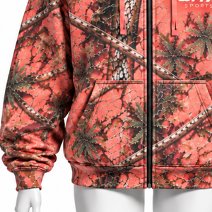Coral Nature Print <b>Zip</b> Up <b>Hoodie</b> Mens Outdoor Style Hooded Sweatshirt with Drawstring Front <b>Pockets</b> Casual Winter Streetwear - Product Image 6