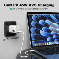 Cargador AVS de 45 W para Apple iPhone Samsung, Carga Rápida Original, Cargador Portátil para Teléfono Móvil, Tipo C, Cargador de Pared PD de 65 W, USB C