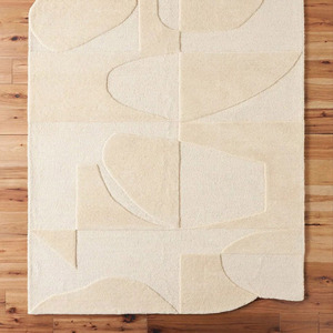 Nordic Tone-on-Tone Wool Rug |Hand-Carved Aesthetic Cream Rug | Minimalist Multi-Level Textured Area Rug - Product Image 5