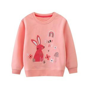 Sweat-shirt bleu ciel à pois avec lapin et fleurs brodés, col rond, manches longues, vêtement décontracté de printemps pour enfants - Product Image 5