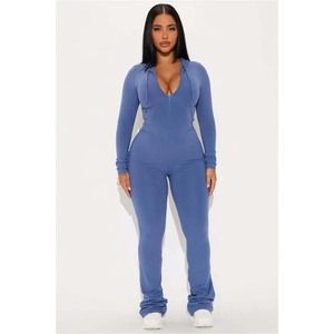 Mono verde con capucha para mujer, manga larga, cintura alta, largo completo, informal, elástico, de spandex y poliéster, de una pieza - Product Image 6
