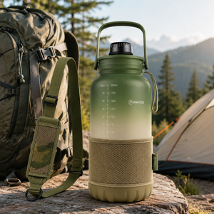 Botella de agua deportiva redonda de plástico azul de medio galón (2L) con correa de transporte y funda de almacenamiento para gimnasio, camping, fábrica de Vietnam - Product Image 6