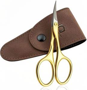 Tijeras para Uñas de Alta Calidad, Acero Inoxidable Dorado con Funda de Cuero, Tijeras de Belleza - Product Image 1