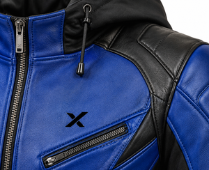 Blouson de moto en cuir à capuche sport |   Bicolore bleu vert rouge noir |   Fabricant OEM ODM |   Qualité de conception haut de gamme |   Course automobile - Product Image 4