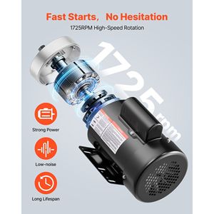 Motor Eléctrico de CA de 1 HP, 1725 RPM, para Compresor de Aire, Rotación CW/CCW, Diámetro del Eje de 5/8 Pulgadas, Longitud del Eje de 1.88 Pulgadas, Torque de 4.1 N.m - Product Image 3