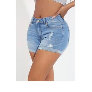 Shorts en jean taille haute pour femme, coupe ample, noir, avec taille élastique, jambes larges, pour l'été - Product Image 1