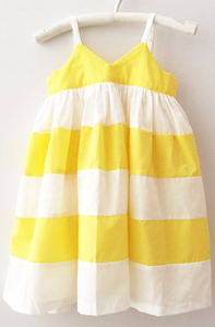 Robe longue d'été Double couleur à rayures jaunes et blanches, superbe, couleur Double, avec grand nœud papillon blanc dans le dos, bretelles d'épaule réglables - Product Image 3