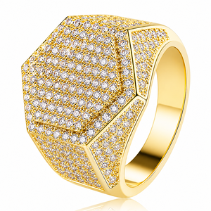 Custom 925 Silver <b>Gold</b> Plated Moissanite Diamond Hexagon Shape Engagement Wedding Anniversary Gifts Party Rings Unisex Luxury - Product Image 1