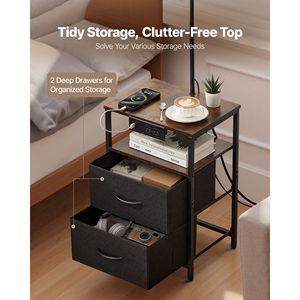 Mesa Auxiliar Moderna de 2 Niveles y 2 Cajones, Lámpara de Noche LED con 3 Temperaturas de Color, Lámpara de Pie para Escritorio junto a la Cama - Product Image 5