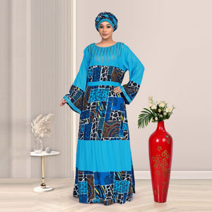 Vestido Kaftan Modesto de Rayón con Adornos de Diamantes, Paneles con Estampado en Contraste, Manga Larga, Elegante Traje Maxi Islámico de Oriente Medio - Product Image 1