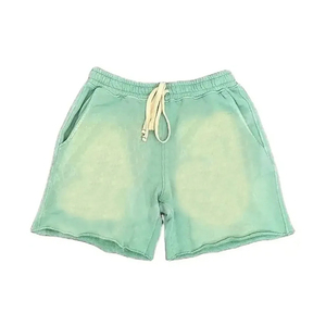 Pantalones Cortos de Algodón Verde Menta con Cordón para Hombre, Casuales, Lavado Decolorado, Cintura Media, Transpirables - Product Image 1