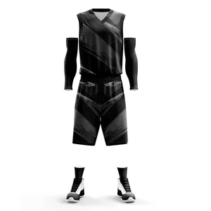 Ensemble d'uniformes de basketball personnalisés rouge, noir et gris, respirant, à séchage rapide, avec maillot, short et manchons de sublimation pour équipe sportive - Product Image 3