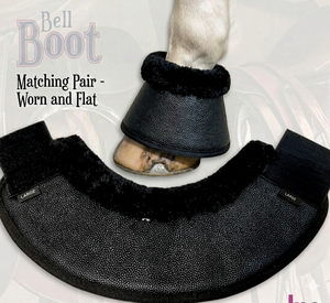 Bell Boot Horse <b>Hoof</b> Protector <b>Black</b> PU Large Size With Fleece Lining Matching Pair - Product Image 1