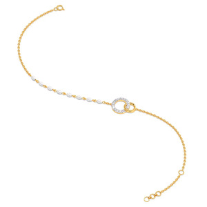 Bracelet en diamants entrelacés avec chaîne en or jaune et design latéral perlé de pierres blanches - Product Image 3