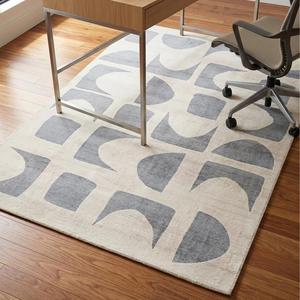 Tapis géométrique abstrait gris moderne, tissé à la main, motif arche et courbe contemporain, pour salon, chambre à coucher, décoration - Product Image 3