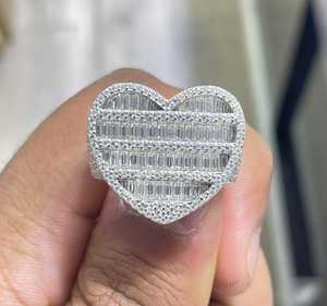<b>Iced</b> Out 925 Silver Heart <b>Ring</b> VVS Moissanite Baguette Cluster Hip Hop <b>Ring</b> Men Women Jewelry - Product Image 1