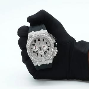 Elegante Reloj de Plata de Ley 925 con Baño de Plata y Correa de Goma Negra para Hombre, Joyería de Moda, Estilo Hip Hop con Diamantes - Product Image 2