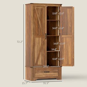 Mobile dispensa da cucina marrone stile rustico con 2 ante e ripiani regolabili - Product Image 3