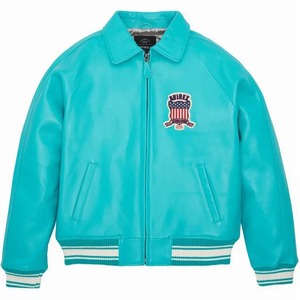 แจ็คเก็ตบอมเบอร์หนังสีฟ้าอควา ยี่ห้อ AVIREX USA รุ่น Varsity Aviator Coat สไตล์สตรีทแวร์ กันลมและเป็นมิตรกับสิ่งแวดล้อม - Product Image 1