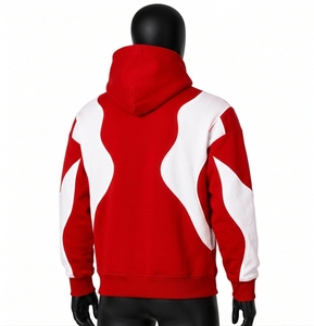 เสื้อฮู้ดซิปสีแดงขาว บล็อกสี ดีไซน์ลำลองสำหรับผู้ชาย ผ้าฟลีซ 100% คอตตอน ทรงโอเวอร์ไซส์  โลโก้ที่คอหลัง ดีไซน์กระเป๋า - Product Image 2
