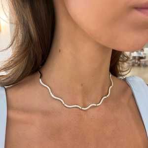 Diamond Wavy Collar <b>Necklace</b> Wave Choker Bridal Wedding <b>Necklace</b> CVD HTHP Custom 10K 14K 18K <b>Solid</b> Gold Factory Price Wholesale - Product Image 4