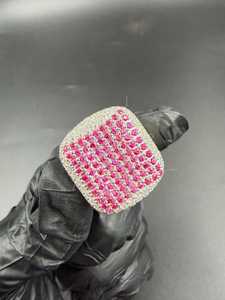 Bague carrée unisexe en argent 925 original avec moissanite rose et blanche taille ronde, bijou audacieux et tendance style hip-hop, cadeau idéal - Product Image 5