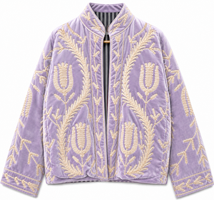 Chaqueta Larga de Terciopelo Tejido a Mano y Transpirable para Mujer, Estilo Suzani, con Patrón Floral Acolchado, Suave para Invierno - Product Image 2