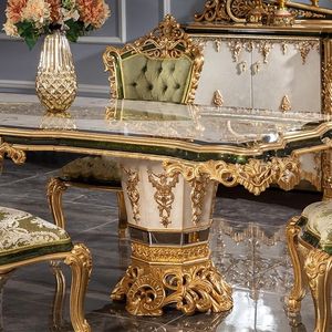 Regalia The Plaza, Juego de Comedor de Lujo en Madera de Teca Tallada a Mano en Blanco y Dorado, Colección de Muebles para Hotel, Villa o Palacio Europeo - Product Image 2