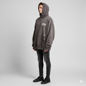 Sudadera con capucha pesada para hombre RANZIA OEM ODM personalizada con cremallera, lavado ácido desgastado, corte y costura, pedrería, impresión DTG - Product Image 3