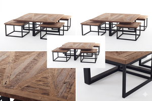 Juego de 5 Mesas de Centro Apilables de Madera de Teca Sólida Radeo Premium, Estilo Escandinavo Moderno con Acabado Natural para Sala de Estar - Product Image 5