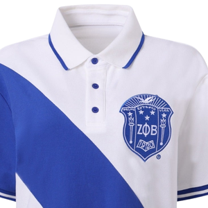 Camiseta Polo Zeta Phi Beta para Mujer, Blanca con Rayas Diagonales Azules, Logotipo Bordado, Manga Corta, Corte Regular, Estilo Preppy, Primavera Verano - Product Image 2