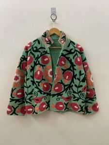 Veste florale brodée bohème grande taille pour femme, veste courte en coton pour le printemps, col mandarin, manches longues - Product Image 2