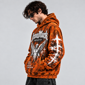 Iron Mark Industry Men's Oversized <b>Hoodie</b> Streetwear Print Front Logo <b>Orange</b> Knitted Polyester Winter Style ODM Waterproof - Product Image 3