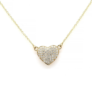 18K Solid Gold Tiny Heart Diamond Necklace-Natural Diamond Link Chain Trendy Wedding Jewelry - Product Image 1