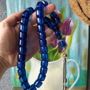 Cuentas de Oración de Resina Azul de Lujo, Hechas a Mano, Tasbih Islámico de Resina con Detalles en Plata, Misbaha, Regalo Musulmán para Él - Product Image 1