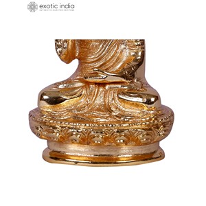 Sculpture en laiton plaqué or faite à la main de 5 pouces divinité bouddhiste Gautama bouddha idole fabriquée en Inde - Product Image 3