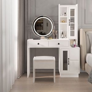Luxury European Lighted Glass <b>Dressing</b> Table with LED Mirror for Bedroom Use - Product Image 1