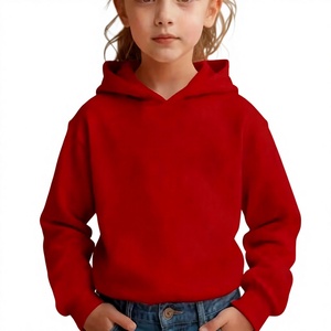 <b>Girls</b> <b>Red</b> Hooded Fleece Sweatshirt Pullover Long Sleeve Solid Color Knitted Polyester/Cotton Blend Eco-Friendly Winter Wear - Product Image 2