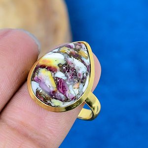 Natural Purple Spiny <b>Turquoise</b> Shape Pear Gemstone 18k Gold Plated Bezel Handmade Trendy <b>Ring</b> For Women - Product Image 2