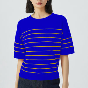 Nouveau T-shirt décontracté rayé à manches courtes et col rond pour femme, collection été 2026 - Product Image 6