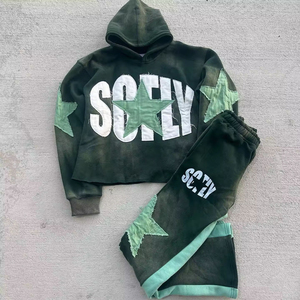 Premium Streetwear Black Cropped Hoodie And Jogger Set For Men And Women Stylish <b>Star</b> Patch Design Casual Sportswear <b>Outfit</b> - Product Image 2