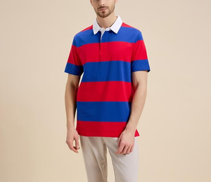Camiseta Polo Vintage de Verano para Hombre, con Logotipo de Marca Personalizado OEM al por Mayor, Mezcla de Algodón/Poliéster, 220 GSM, Tejido de Punto a Rayas Teñido con Hilo - Product Image 5