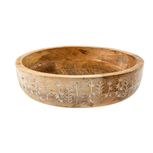 Bol en bois de manguier sculpté à la main de qualité supérieure, design floral sauvage écologique, bol de service décoratif pour salades et collations, en promotion - Product Image 1